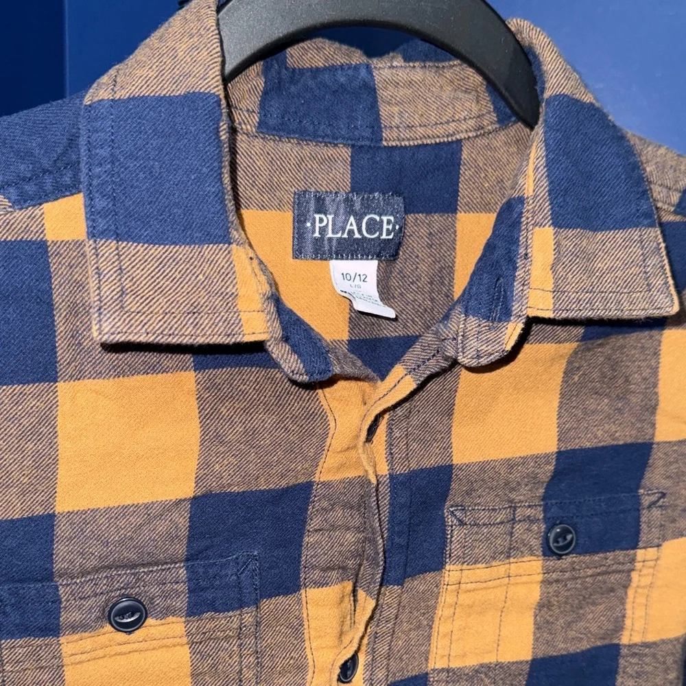 The Children's Place - Navy & Yellow Plaid Button-Down Shirt Size 10/12